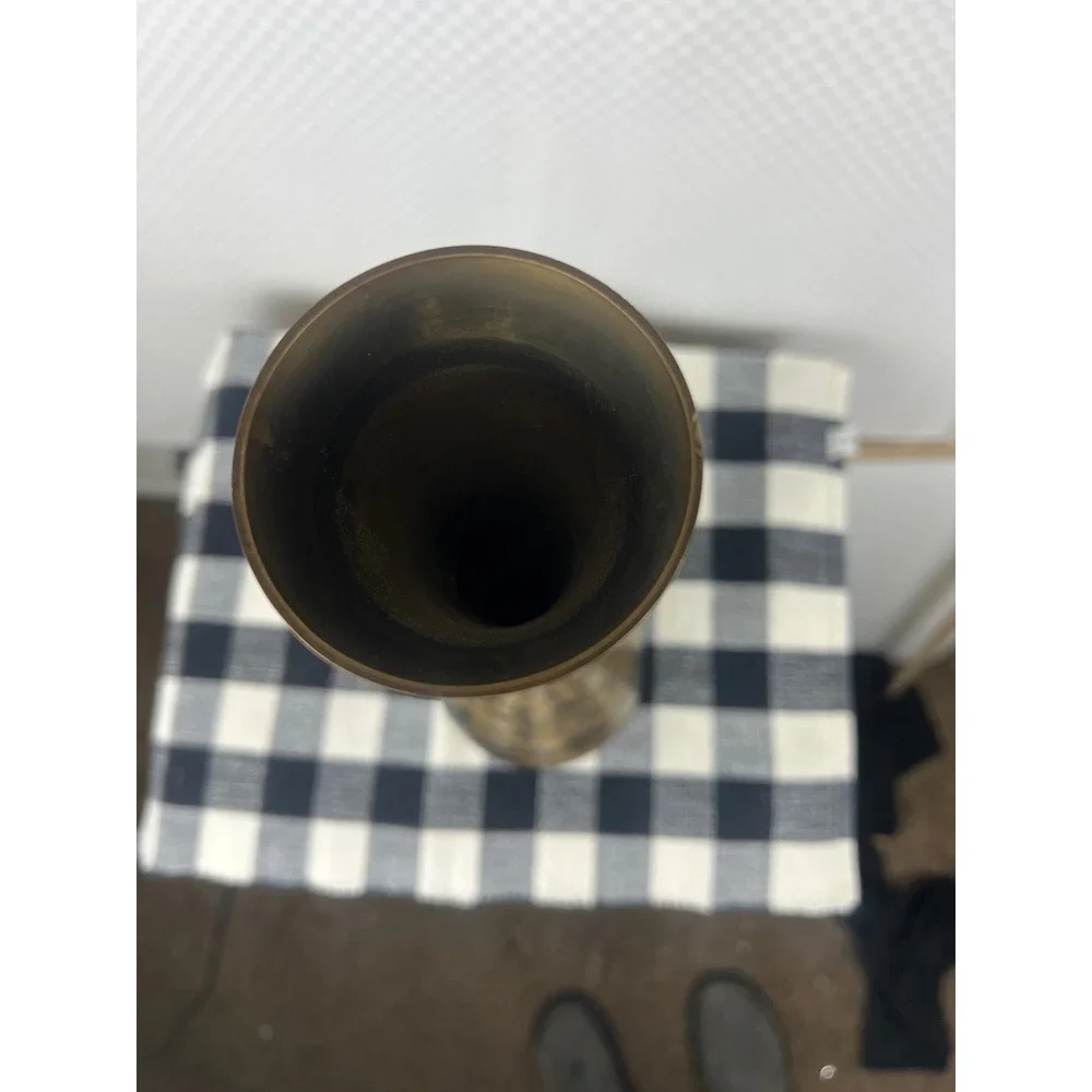 Vintage Etched Brass Floral Vase Tall Bud Vase Gold Tone Boho Decor 15